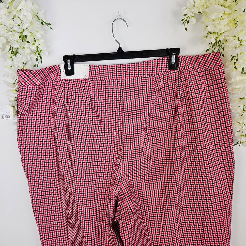 New Cato Plus Size 28W Hi-Rise Slim Pants Pink Red Houndstooth Plaid Valentine - Picture 5 of 16